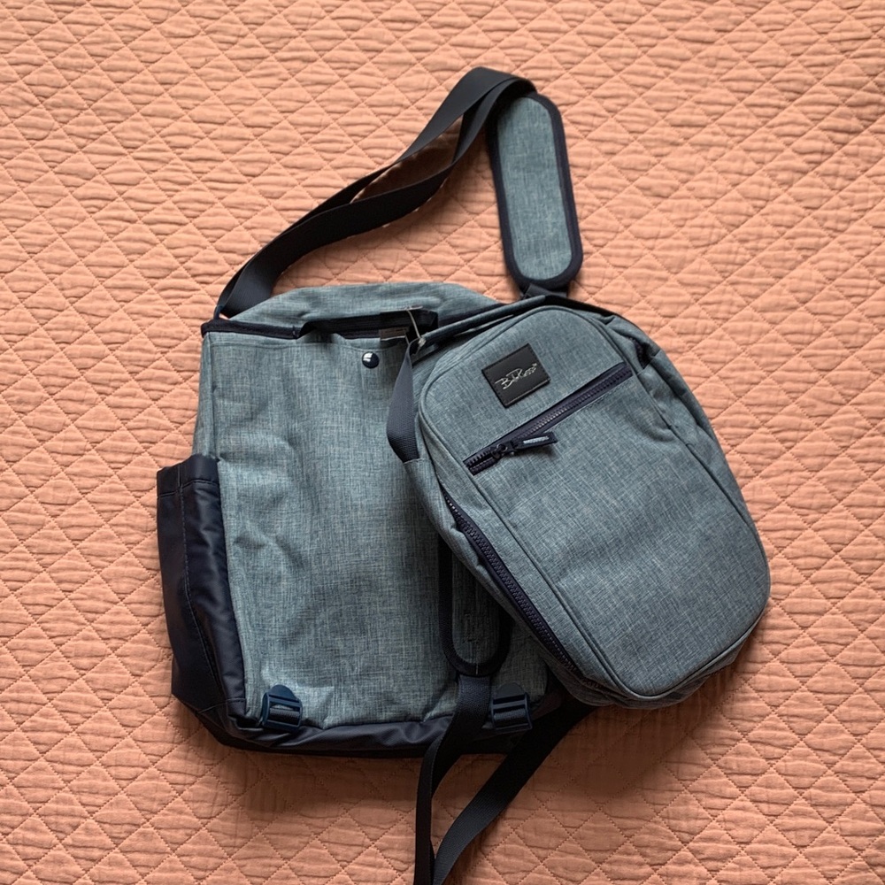 BELLA RUSSO - Set of 2 Bags: Insulated Backpack +Cooler Sling Bag Blue NEW